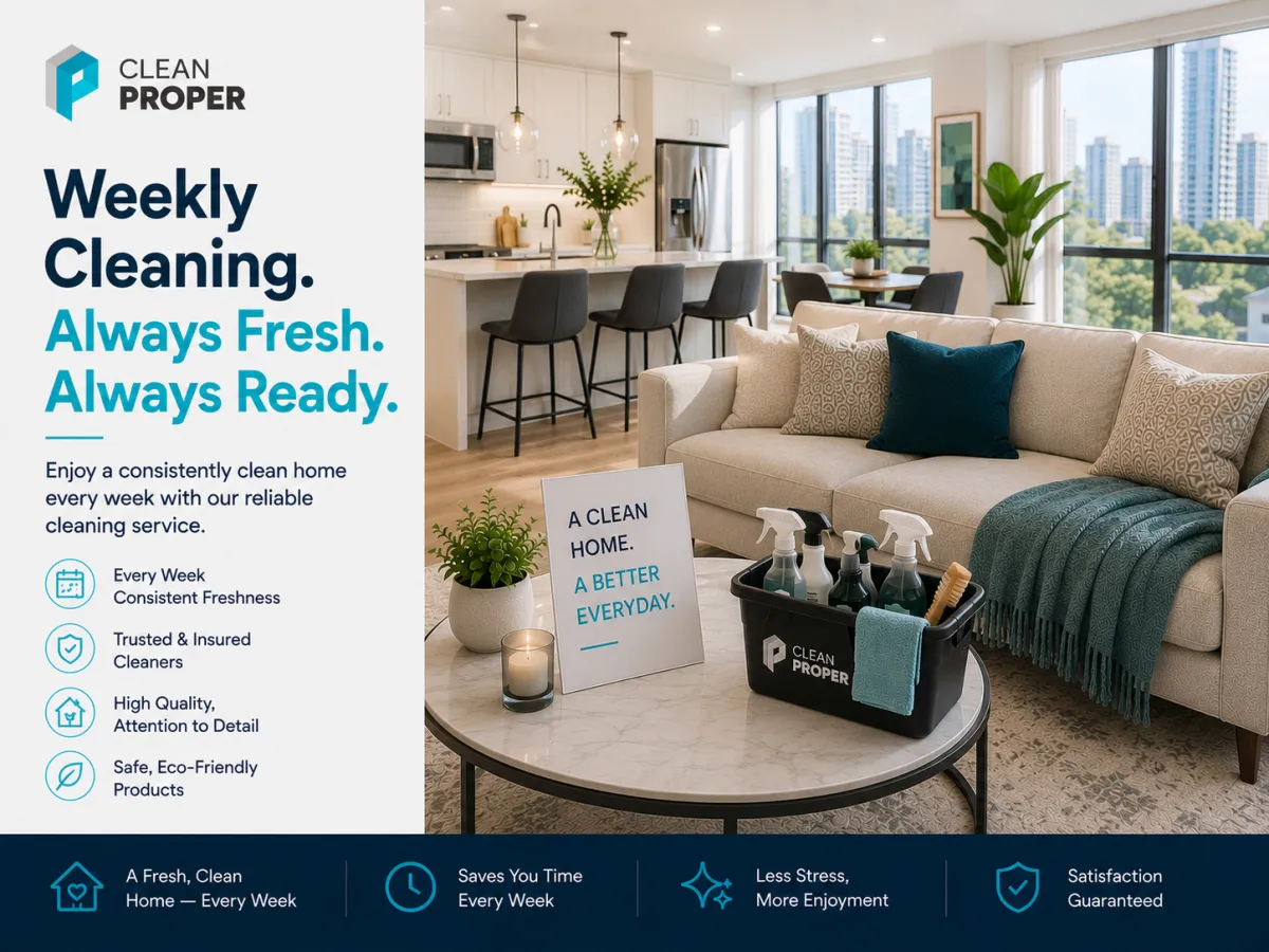 A consistently tidy home maintained by weekly cleaning
